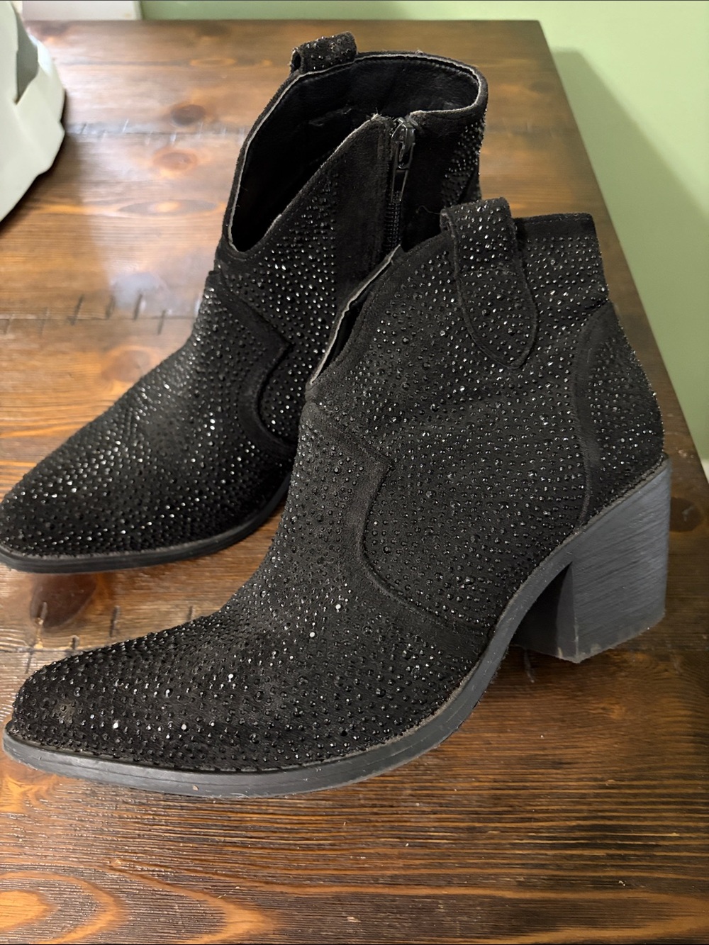 Pierre Dumas Black Suede Rhinestone Ankle Booties
